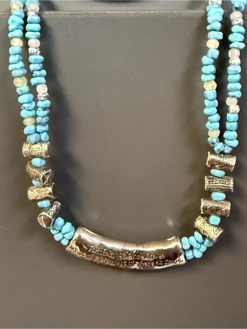 Multi-strand Handcrafted Turquoise-colored Religious Statement Necklace